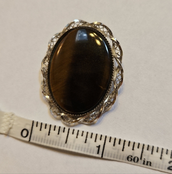 Vintage Tiger's Eye Brooch Sterling Silver Pendant Brooch Boho - Picture 5 of 6